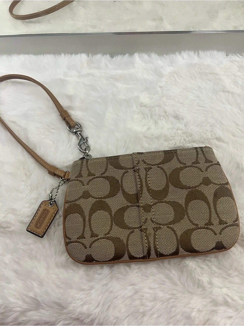 Coach Signature Jacquard Brown Wristlet